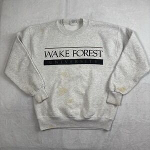 VTG Wake Forest University WFU Pullover LS Fleece Sweatshirt Distressed Men's L